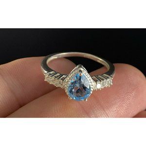 STS 925 Aquarmine CZ Cocktail Ring Size 8 Signed Chuck Clemency